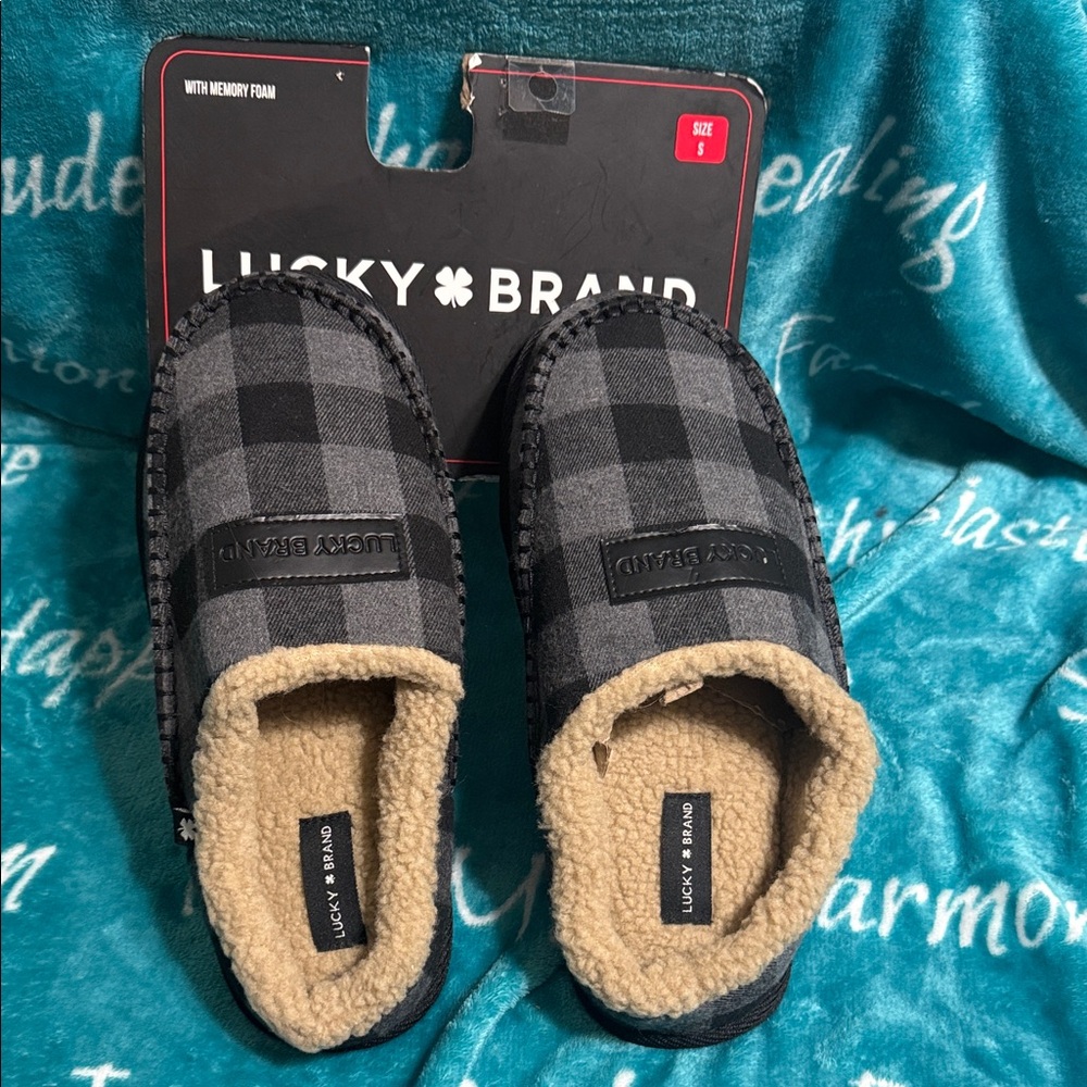 Lucky Brand Black and Gray Checkered Slippers